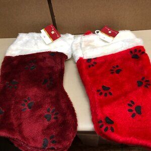 NWT LOT of 2 December Home Paw Print Dog Cat Christmas Stockings #F81